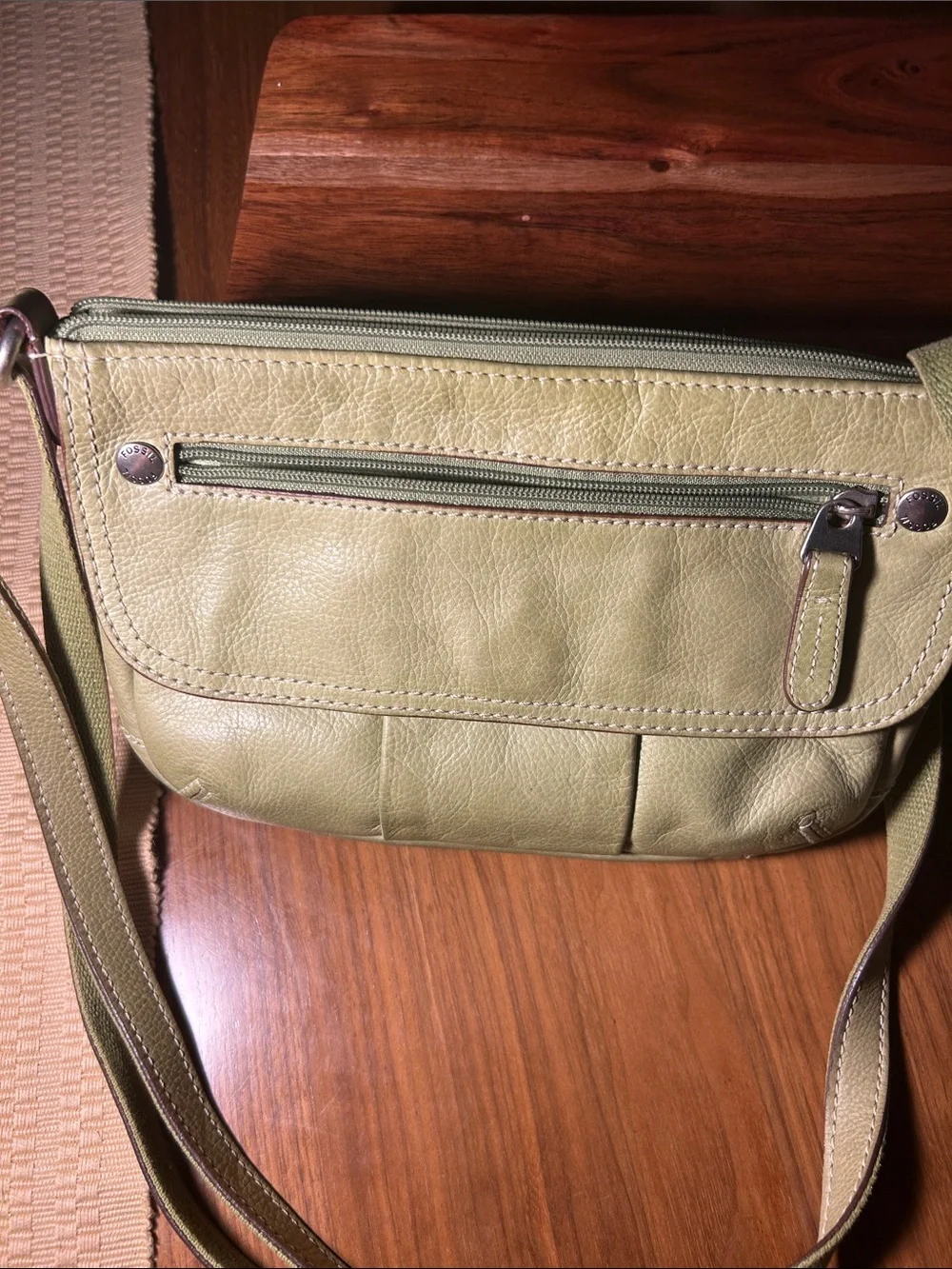 Fossil Olive Leather Crossbody Shoulder Bag